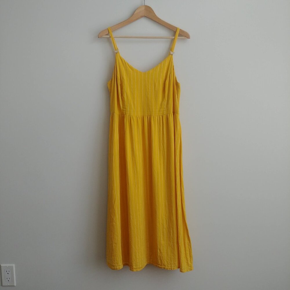 One of a kind upcycled butterfly yellow cotton spaghetti strap midi dress Large
